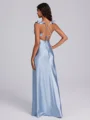 Sheath Straps Pleated Floor-Length Silk Like Satin Bridesmaid Dress
