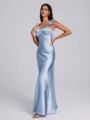 Sheath Straps Pleated Floor-Length Silk Like Satin Bridesmaid Dress