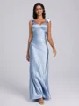 Sheath Straps Pleated Floor-Length Silk Like Satin Bridesmaid Dress