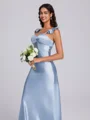 Sheath Straps Pleated Floor-Length Silk Like Satin Bridesmaid Dress
