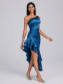 Sheath One-Shoulder Cascading Ruffles Tea-Length Corset Bridesmaid Dress