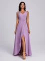 A-line V-neck Pleated Floor-Length Chiffon Corset Bridesmaid Dress