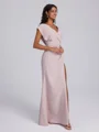 Sheath V-neck Short Sleeves Pleated Floor-Length Stretch Crepe Bridesmaid Dress