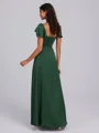 A-line Square Short Sleeves Pleated Floor-Length Satin Chiffon Corset Bridesmaid Dress
