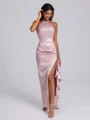 Sheath Halter Ruffles Floor-Length Bridesmaid Dress