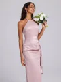 Sheath Halter Ruffles Floor-Length Bridesmaid Dress
