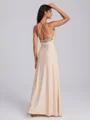 Sheath Halter Pleated Floor-Length Jersey Bridesmaid Dress