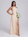 Sheath Halter Pleated Floor-Length Jersey Bridesmaid Dress