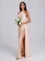 Sheath Halter Pleated Floor-Length Jersey Bridesmaid Dress