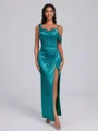Sheath Straps Pleated Floor-Length Corset Bridesmaid Dress