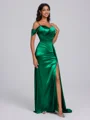 Sheath Cold Shoulder Pleated Floor-Length Bridesmaid Dress