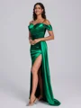 Sheath Cold Shoulder Pleated Floor-Length Bridesmaid Dress