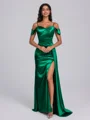 Sheath Cold Shoulder Pleated Floor-Length Bridesmaid Dress