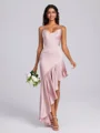 Sheath Spaghetti Straps Ruffles Floor-Length Silk Like Satin Corset Bridesmaid Dress