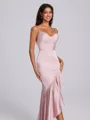 Sheath Spaghetti Straps Ruffles Floor-Length Silk Like Satin Corset Bridesmaid Dress