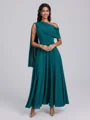 A-line One-Shoulder Pleated Ankle-Length Corset Bridesmaid Dress
