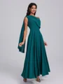 A-line One-Shoulder Pleated Ankle-Length Corset Bridesmaid Dress