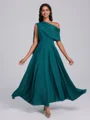 A-line One-Shoulder Pleated Ankle-Length Corset Bridesmaid Dress