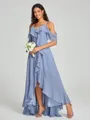 A-line/Princess Straps Asymmetrical Short Sleeves Chiffon Bridesmaid Dress