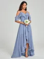 A-line/Princess Straps Asymmetrical Short Sleeves Chiffon Bridesmaid Dress