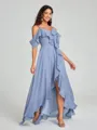 A-line/Princess Straps Asymmetrical Short Sleeves Chiffon Bridesmaid Dress