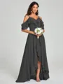 A-line/Princess Straps Asymmetrical Short Sleeves Chiffon Bridesmaid Dress