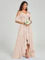 A-line/Princess Straps Asymmetrical Short Sleeves Chiffon Bridesmaid Dress