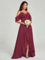 A-line/Princess Straps Asymmetrical Short Sleeves Chiffon Bridesmaid Dress