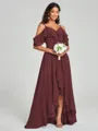 A-line/Princess Straps Asymmetrical Short Sleeves Chiffon Bridesmaid Dress