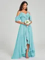 A-line/Princess Straps Asymmetrical Short Sleeves Chiffon Bridesmaid Dress