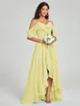 A-line/Princess Straps Asymmetrical Short Sleeves Chiffon Bridesmaid Dress