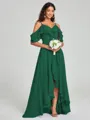 A-line/Princess Straps Asymmetrical Short Sleeves Chiffon Bridesmaid Dress