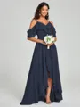 A-line/Princess Straps Asymmetrical Short Sleeves Chiffon Bridesmaid Dress