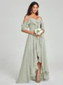 A-line/Princess Straps Asymmetrical Short Sleeves Chiffon Bridesmaid Dress