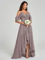 A-line/Princess Straps Asymmetrical Short Sleeves Chiffon Bridesmaid Dress