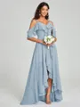 A-line/Princess Straps Asymmetrical Short Sleeves Chiffon Bridesmaid Dress