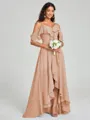 A-line/Princess Straps Asymmetrical Short Sleeves Chiffon Bridesmaid Dress