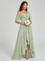 A-line/Princess Straps Asymmetrical Short Sleeves Chiffon Bridesmaid Dress