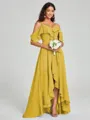 A-line/Princess Straps Asymmetrical Short Sleeves Chiffon Bridesmaid Dress