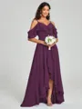 A-line/Princess Straps Asymmetrical Short Sleeves Chiffon Bridesmaid Dress