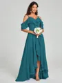 A-line/Princess Straps Asymmetrical Short Sleeves Chiffon Bridesmaid Dress