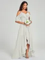 A-line/Princess Straps Asymmetrical Short Sleeves Chiffon Bridesmaid Dress