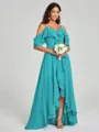 A-line/Princess Straps Asymmetrical Short Sleeves Chiffon Bridesmaid Dress