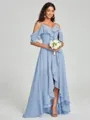 A-line/Princess Straps Asymmetrical Short Sleeves Chiffon Bridesmaid Dress