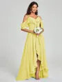 A-line/Princess Straps Asymmetrical Short Sleeves Chiffon Bridesmaid Dress