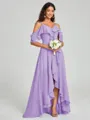 A-line/Princess Straps Asymmetrical Short Sleeves Chiffon Bridesmaid Dress