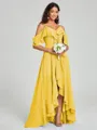 A-line/Princess Straps Asymmetrical Short Sleeves Chiffon Bridesmaid Dress