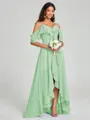 A-line/Princess Straps Asymmetrical Short Sleeves Chiffon Bridesmaid Dress