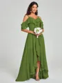 A-line/Princess Straps Asymmetrical Short Sleeves Chiffon Bridesmaid Dress