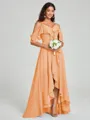 A-line/Princess Straps Asymmetrical Short Sleeves Chiffon Bridesmaid Dress